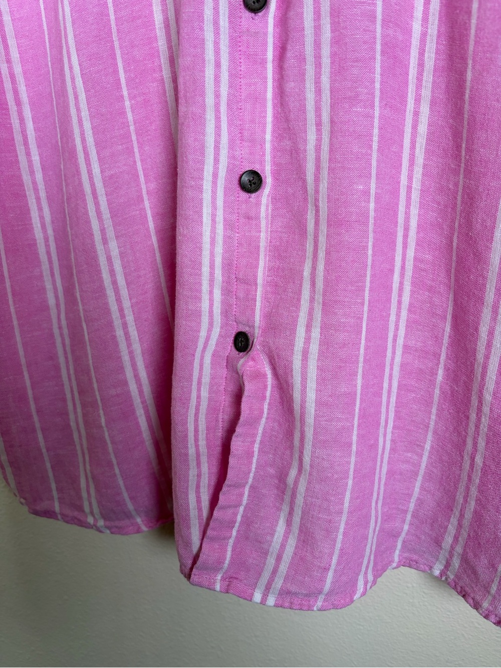 Sonoma Goods for Life PM Pink White Striped Linen Button Front Shirt - Picture 3 of 7